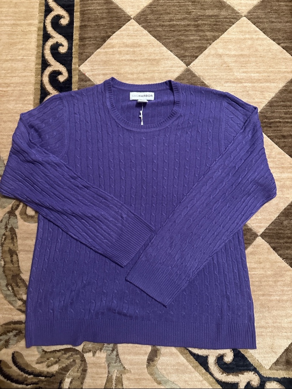 NWT Sag Harbor Purple Cable Crewneck Sweater XL